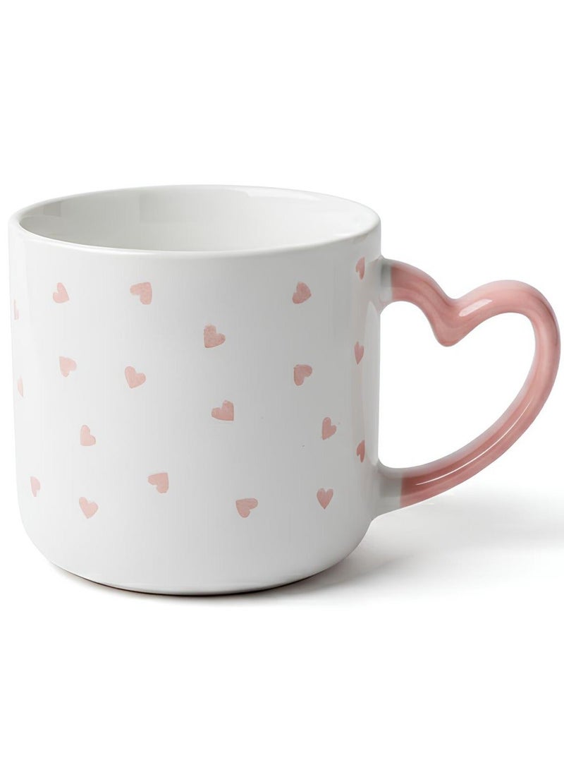 مج بورسلين أنيق باللون الأبيض مزين بنقوش قلوب وردية سعة 400 مل مع مقبض مريح وتصميم عملي للاستخدام اليومي - Image 1